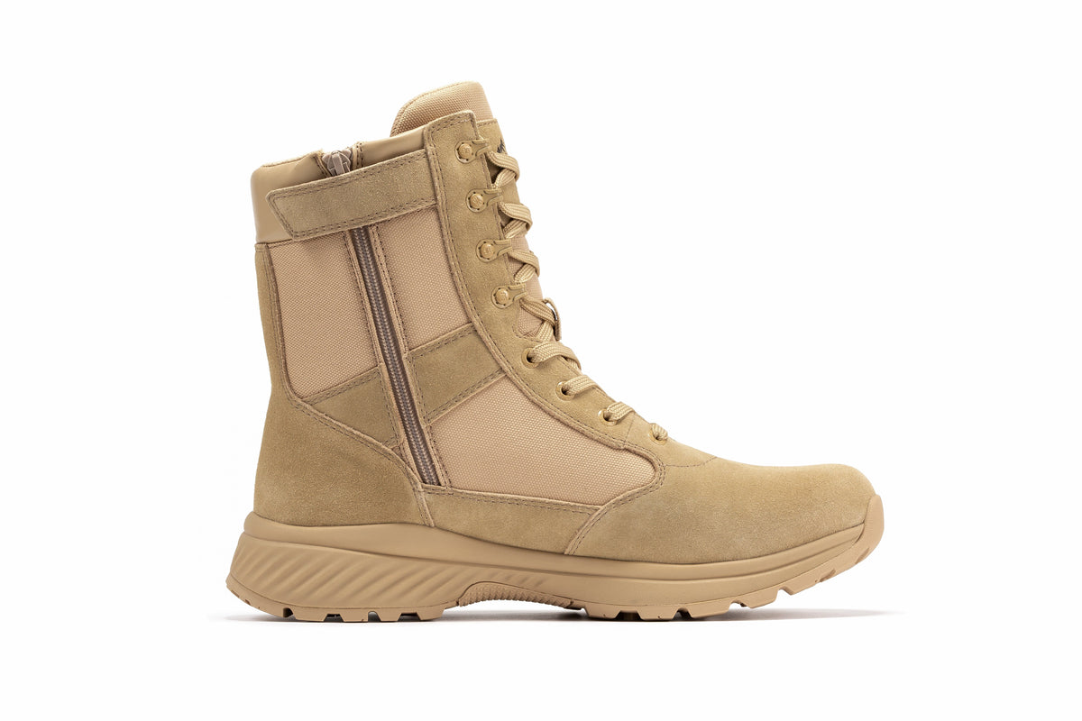 Men's Suede Leather Tactical Boots with Side Zipper and Rubber Sole