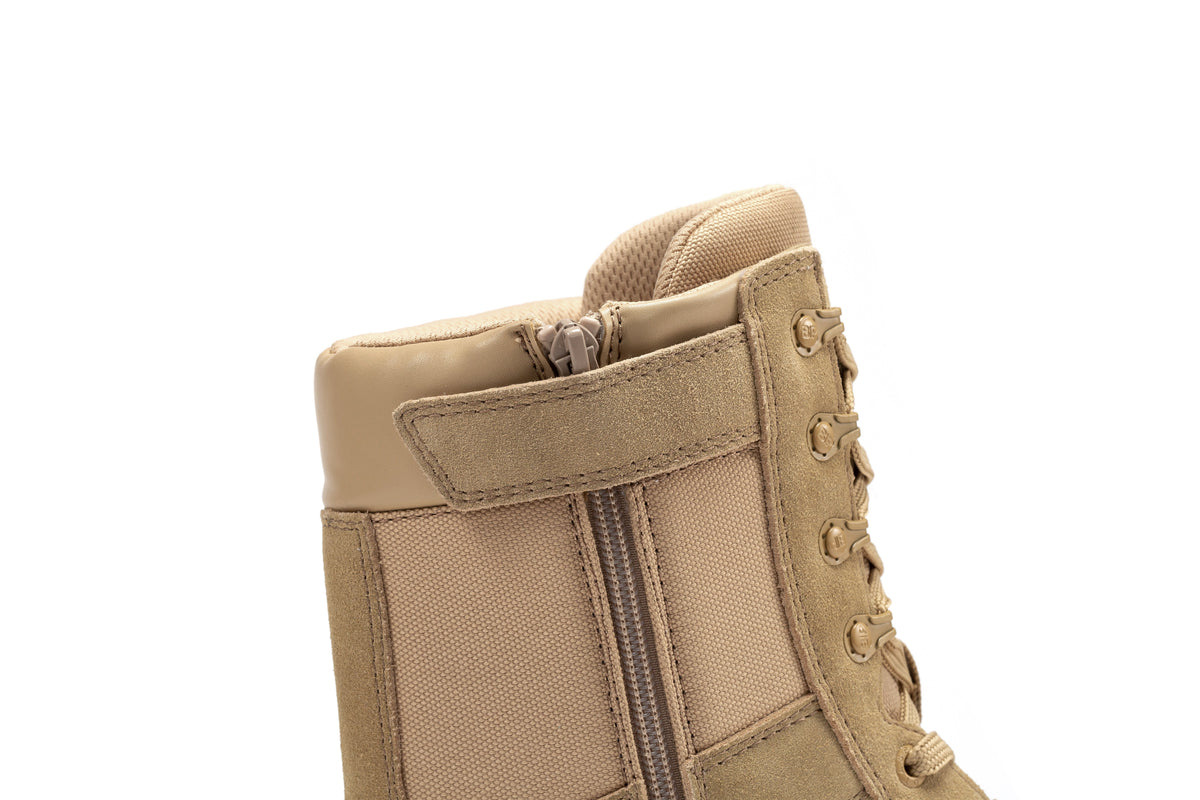 Men's Suede Leather Tactical Boots with Side Zipper and Rubber Sole