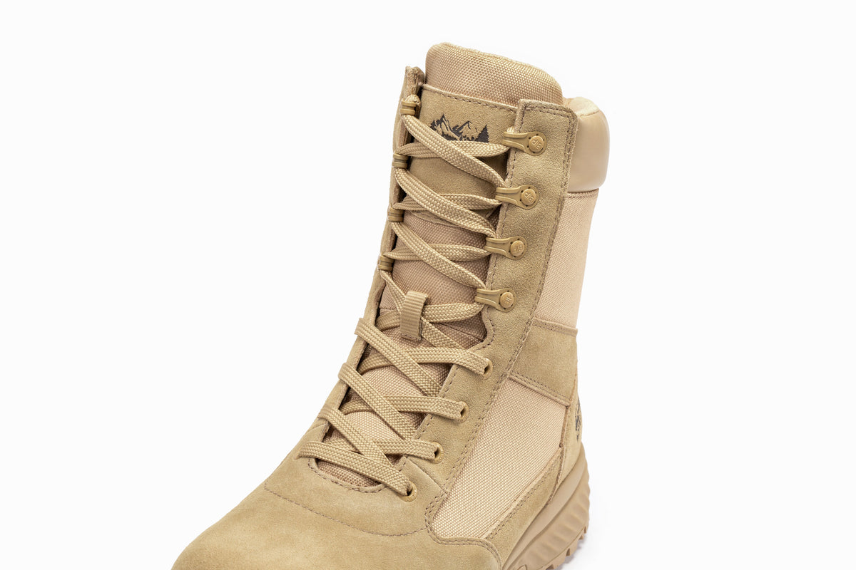 Men's Suede Leather Tactical Boots with Side Zipper and Rubber Sole