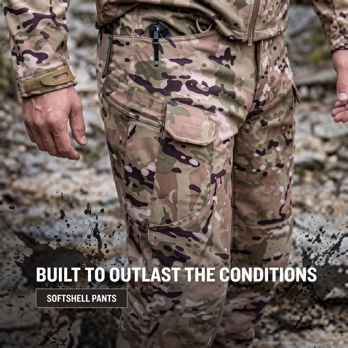 Men’s Camouflage Waterproof Tactical Pants with Fleece Lining