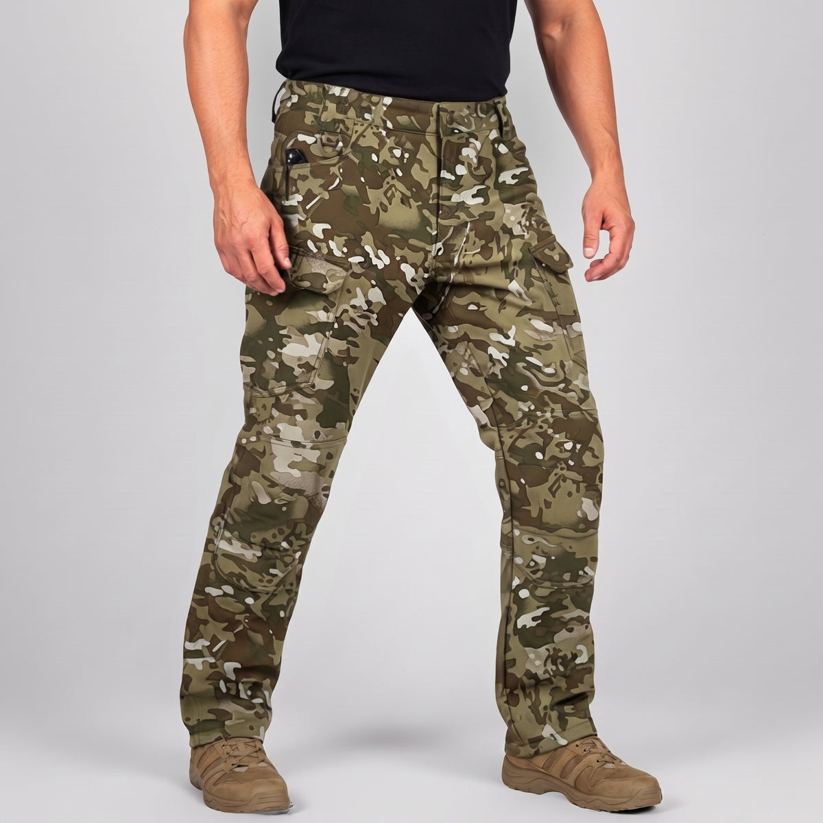 Men’s Camouflage Waterproof Tactical Pants with Fleece Lining