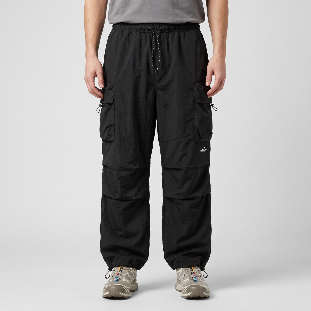 Men’s Baggy Cargo Pants with Zip Pockets and Adjustable Drawstring Waist and Ankles
