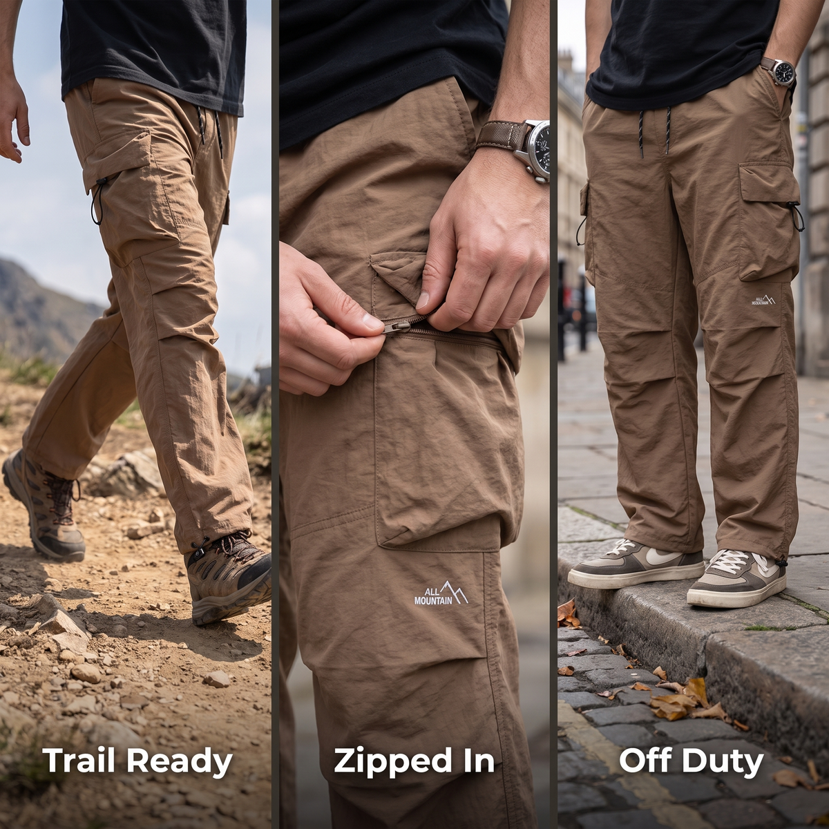Men’s Baggy Cargo Pants with Zip Pockets and Adjustable Drawstring Waist and Ankles