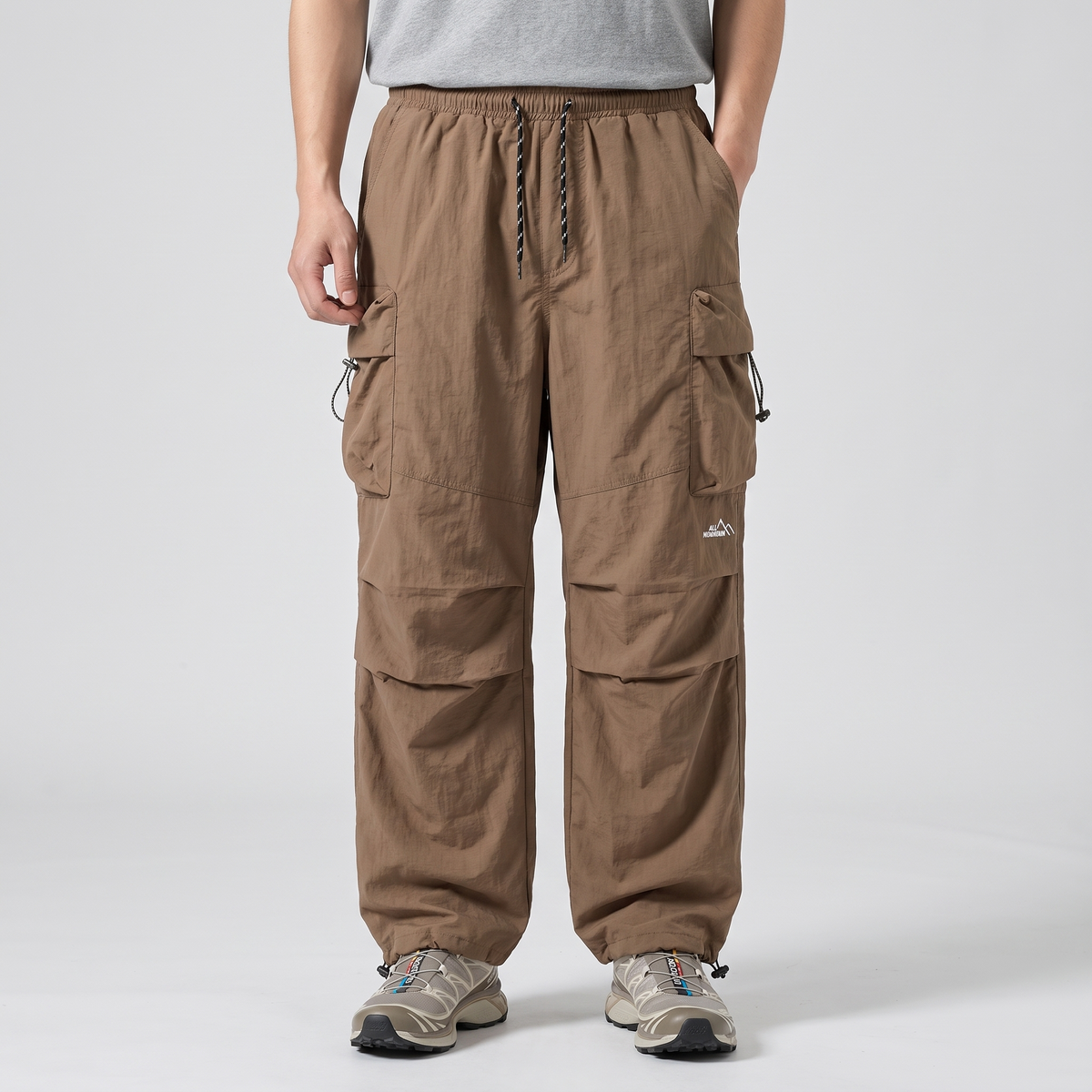 Men’s Baggy Cargo Pants with Zip Pockets and Adjustable Drawstring Waist and Ankles