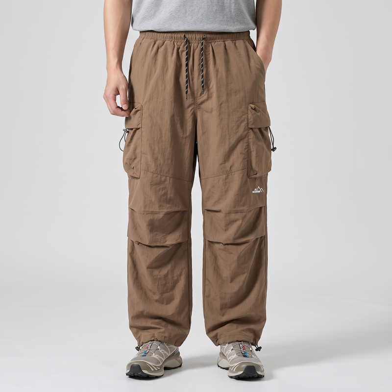 Men’s Baggy Cargo Pants with Zip Pockets and Adjustable Drawstring Waist and Ankles