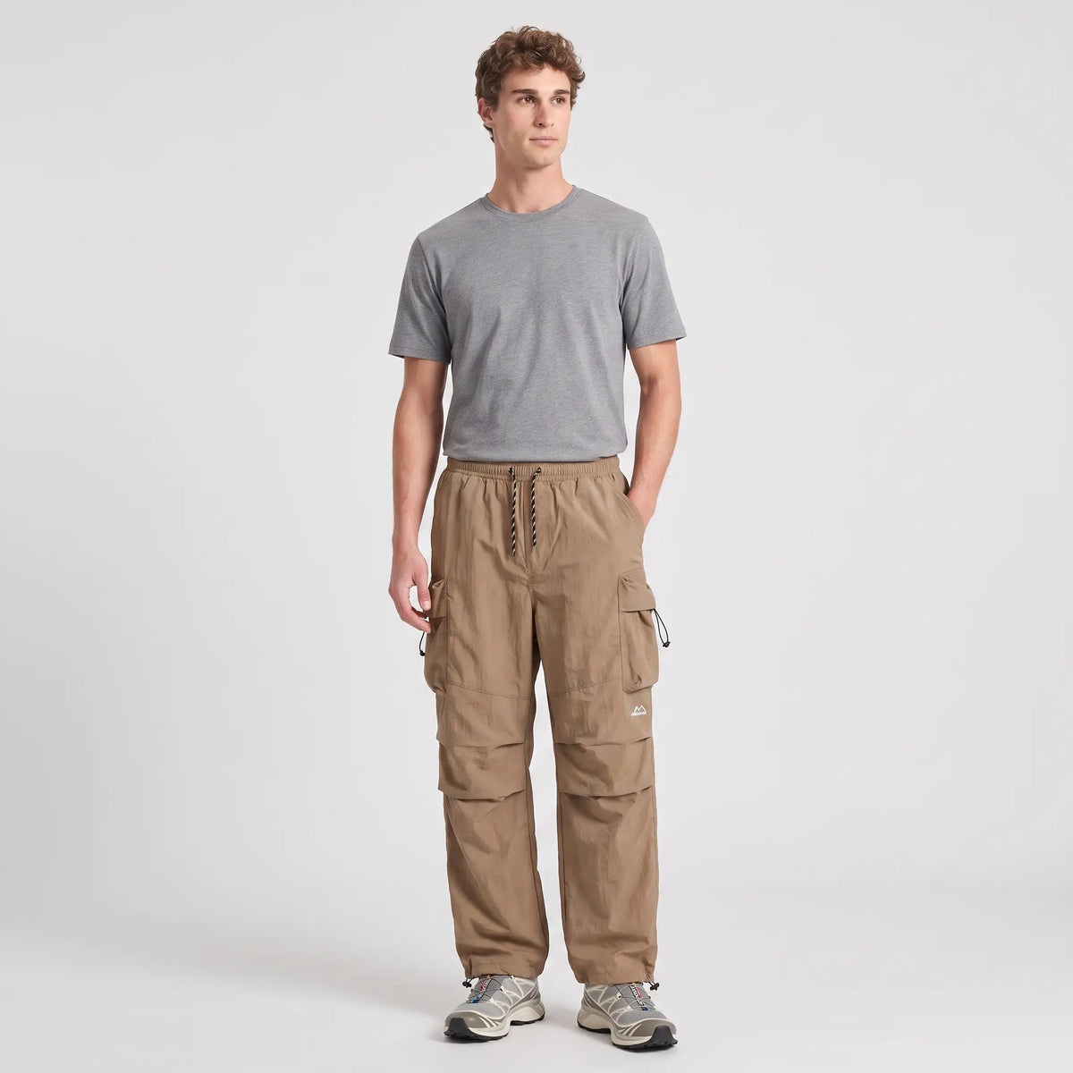 Men’s Baggy Cargo Pants with Zip Pockets and Adjustable Drawstring Waist and Ankles