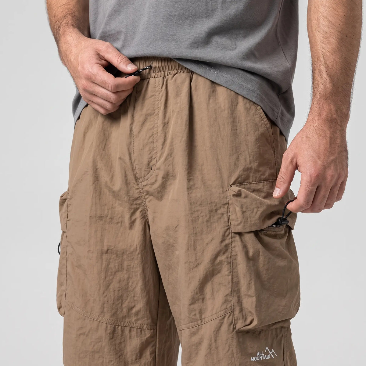 Men’s Baggy Cargo Pants with Zip Pockets and Adjustable Drawstring Waist and Ankles