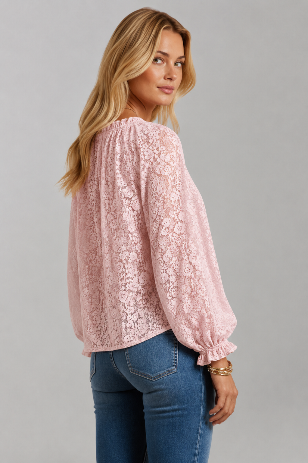 Women's Lace Blouse | Tie-Neckline Long-Sleeve Top