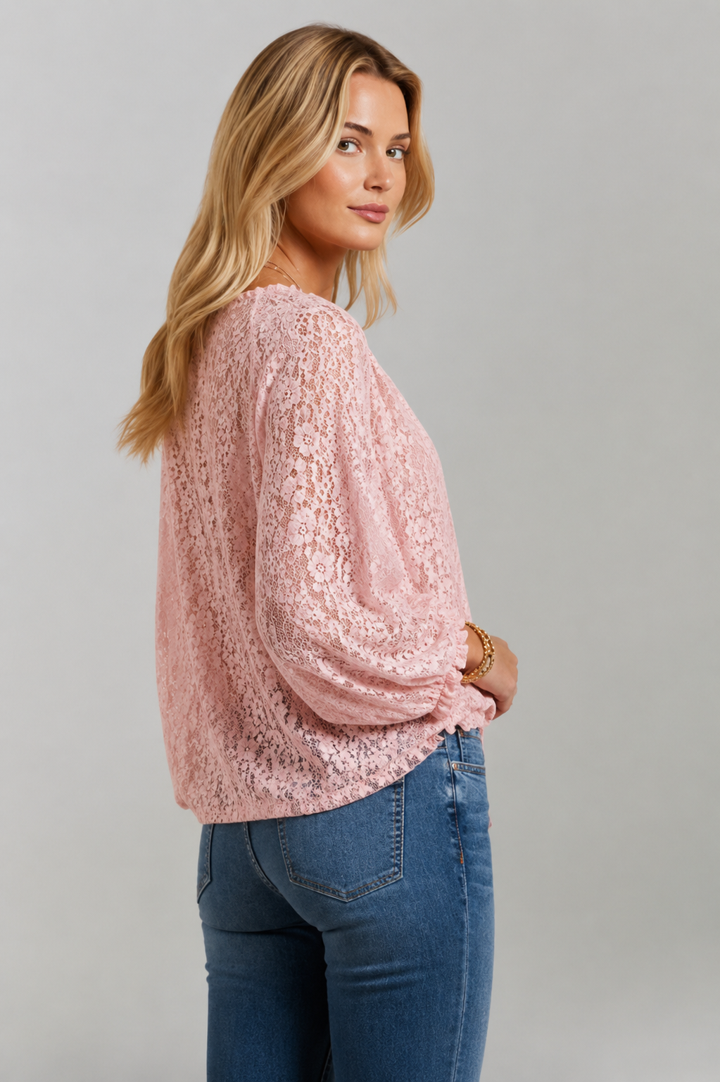 Women's Lace Blouse | Tie-Neckline Long-Sleeve Top