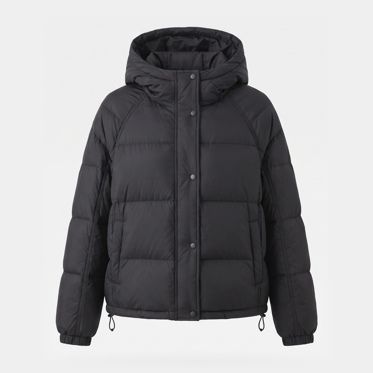 Women's Short Hooded Down Puffer Jacket with Drawcord Hem