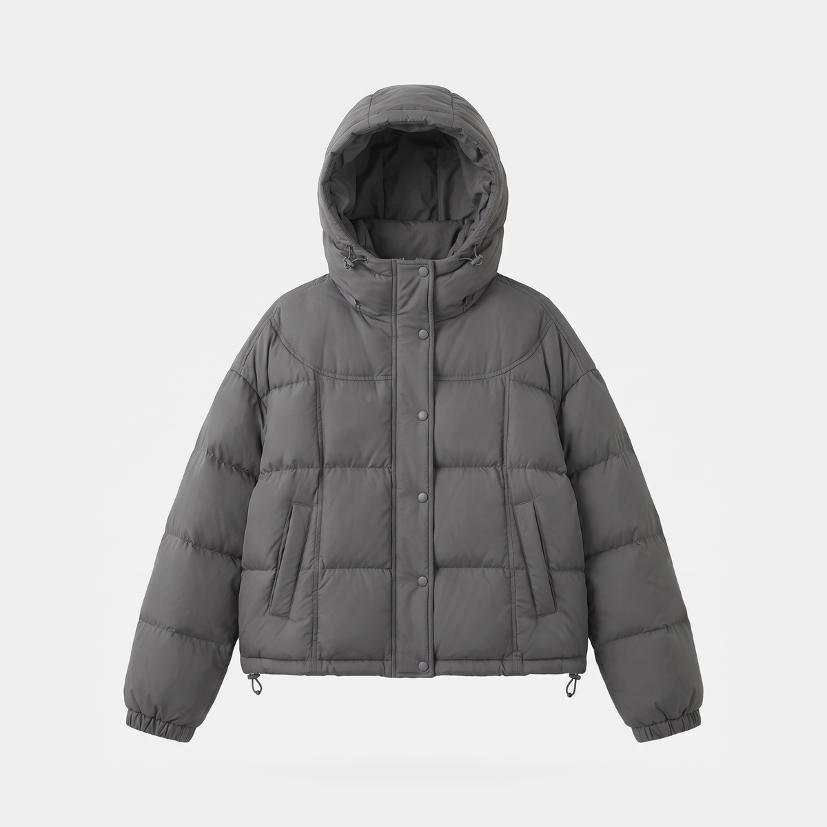 Women's Short Hooded Down Puffer Jacket with Drawcord Hem