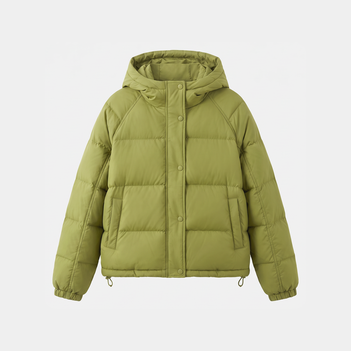 Women's Short Hooded Down Puffer Jacket with Drawcord Hem