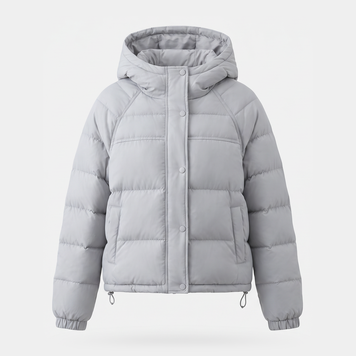 Women's Short Hooded Down Puffer Jacket with Drawcord Hem