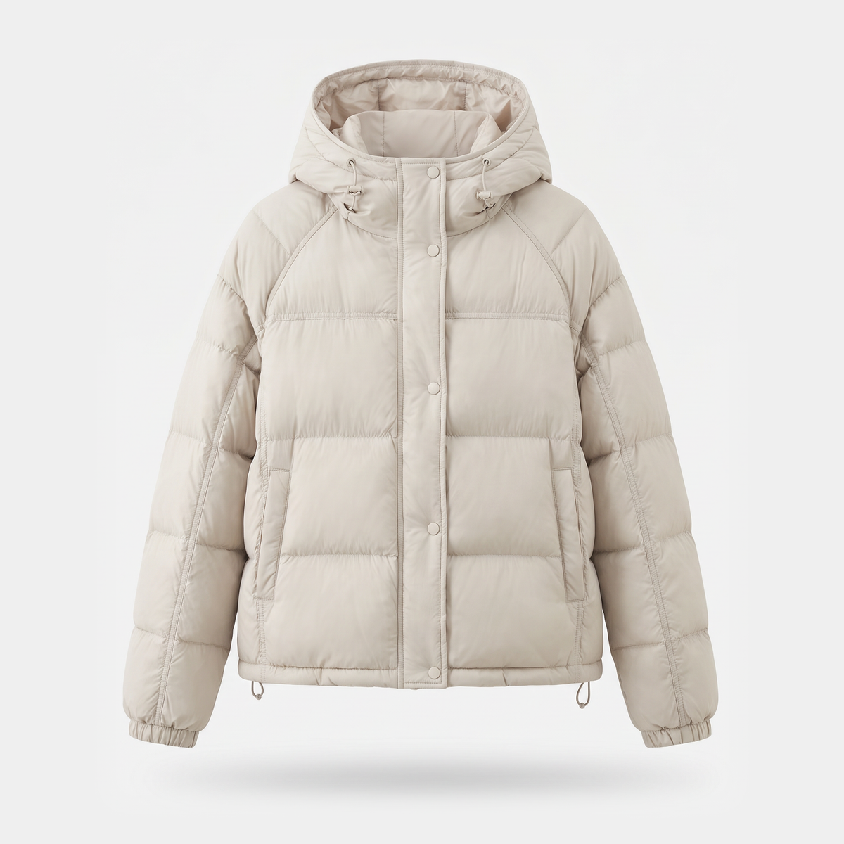 Women's Short Hooded Down Puffer Jacket with Drawcord Hem