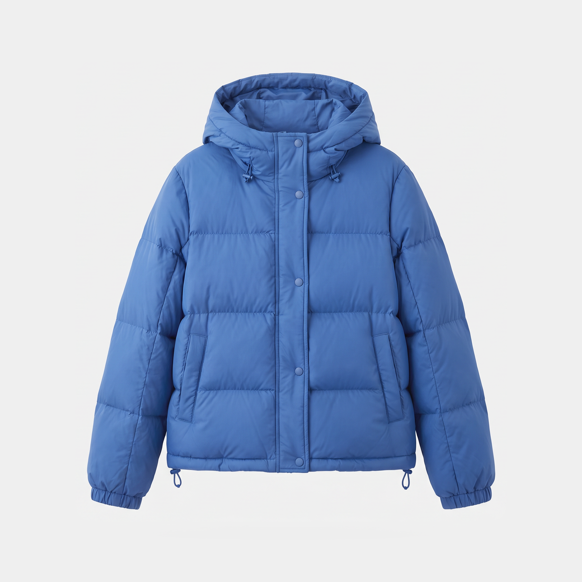 Women's Short Hooded Down Puffer Jacket with Drawcord Hem