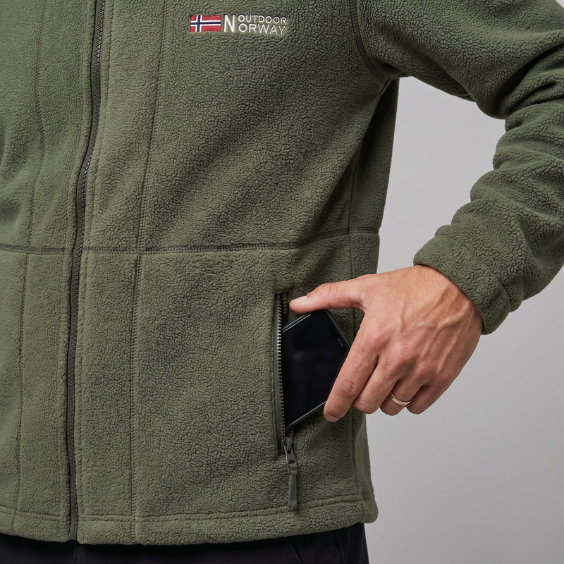 Men's Windproof Hooded Fleece Jacket with Zip Pockets