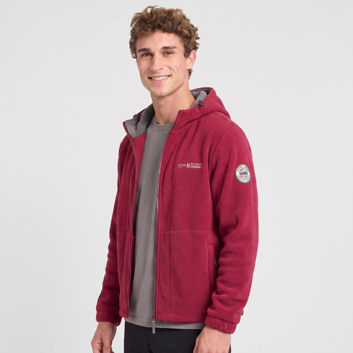 Men's Windproof Hooded Fleece Jacket with Zip Pockets