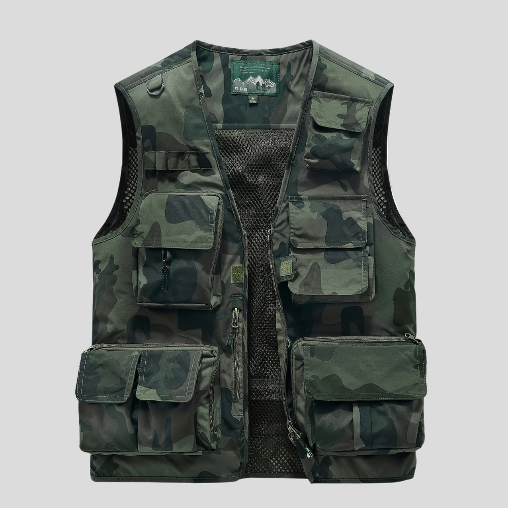 Men's Camo Utility Vest With Mesh Back And Multi Pockets