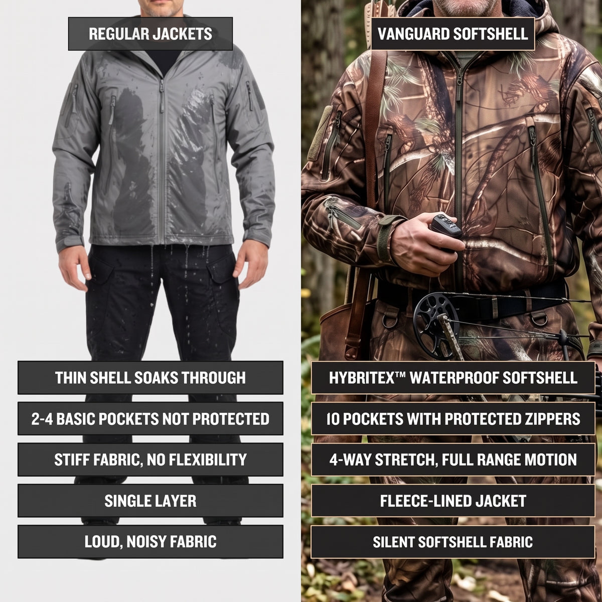 Men's Tree Camo Waterproof Fleece Lined Hunting Softshell Jacket