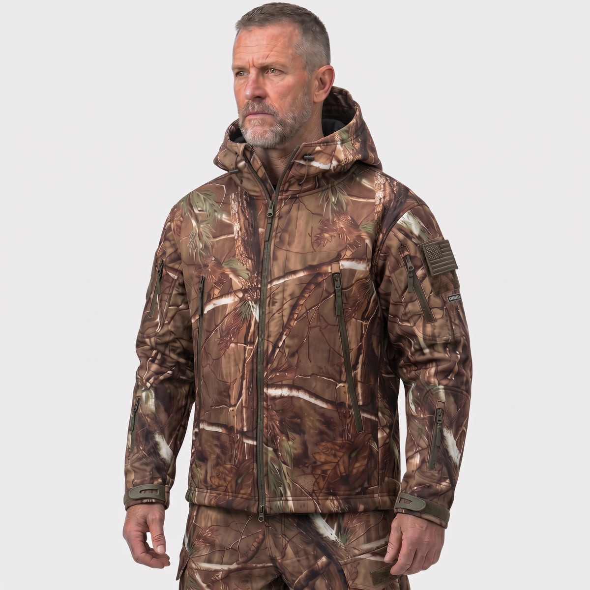 Men's Tree Camo Waterproof Fleece Lined Hunting Softshell Jacket