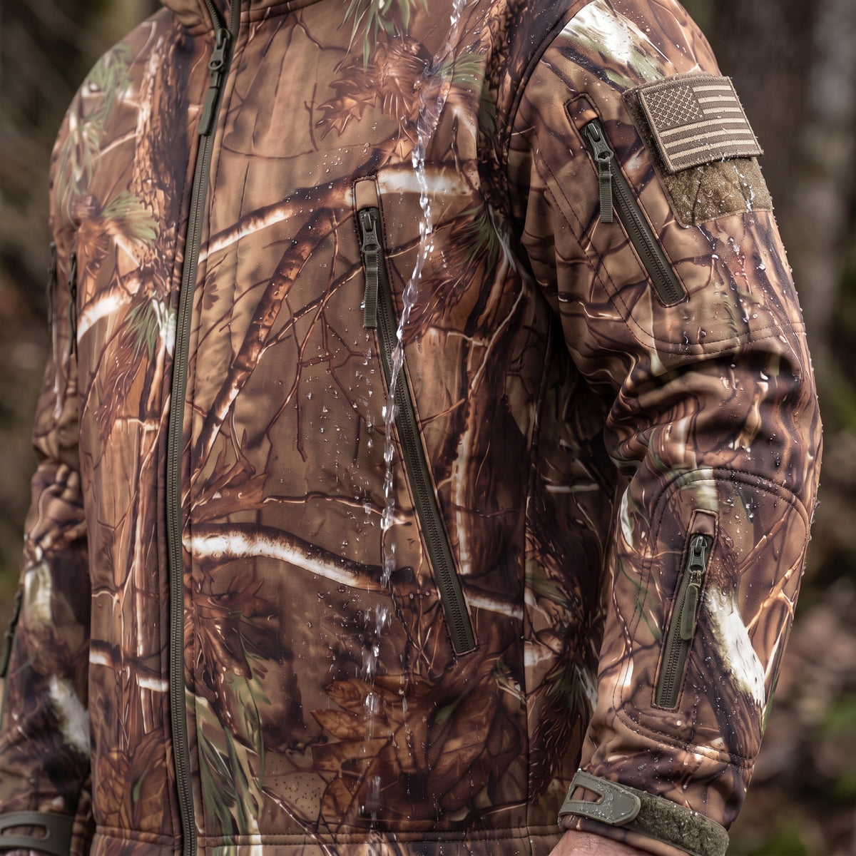 Men's Tree Camo Waterproof Fleece Lined Hunting Softshell Jacket