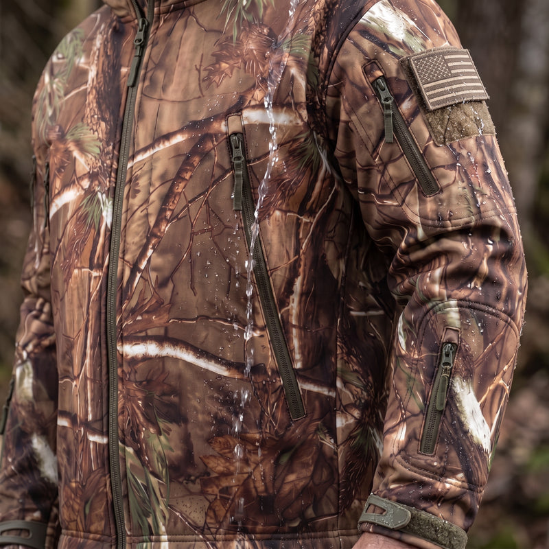 Men's Tree Camo Waterproof Fleece Lined Hunting Softshell Jacket