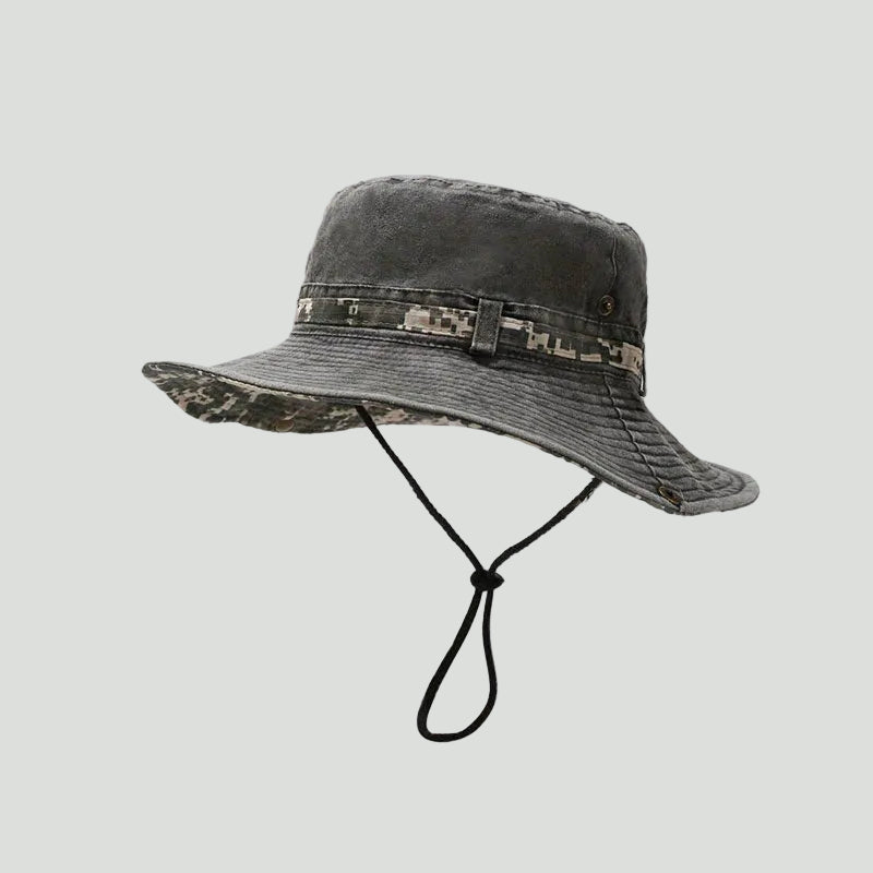 Men's Wide Brim Packable Cotton Boonie Hat with Chin Strap