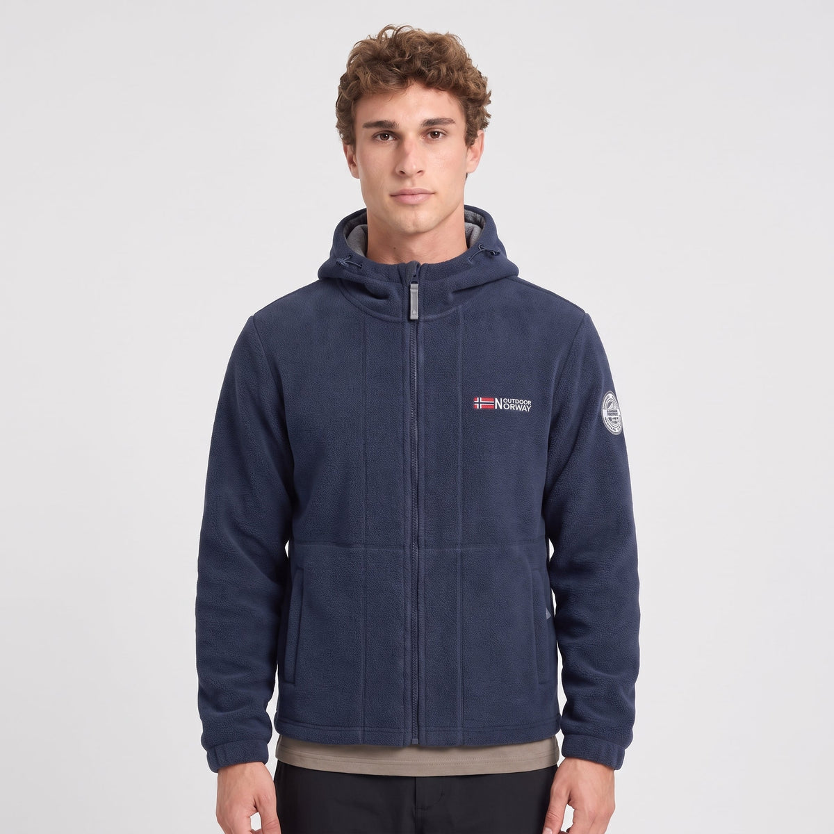 Men's Windproof Hooded Fleece Jacket with Zip Pockets