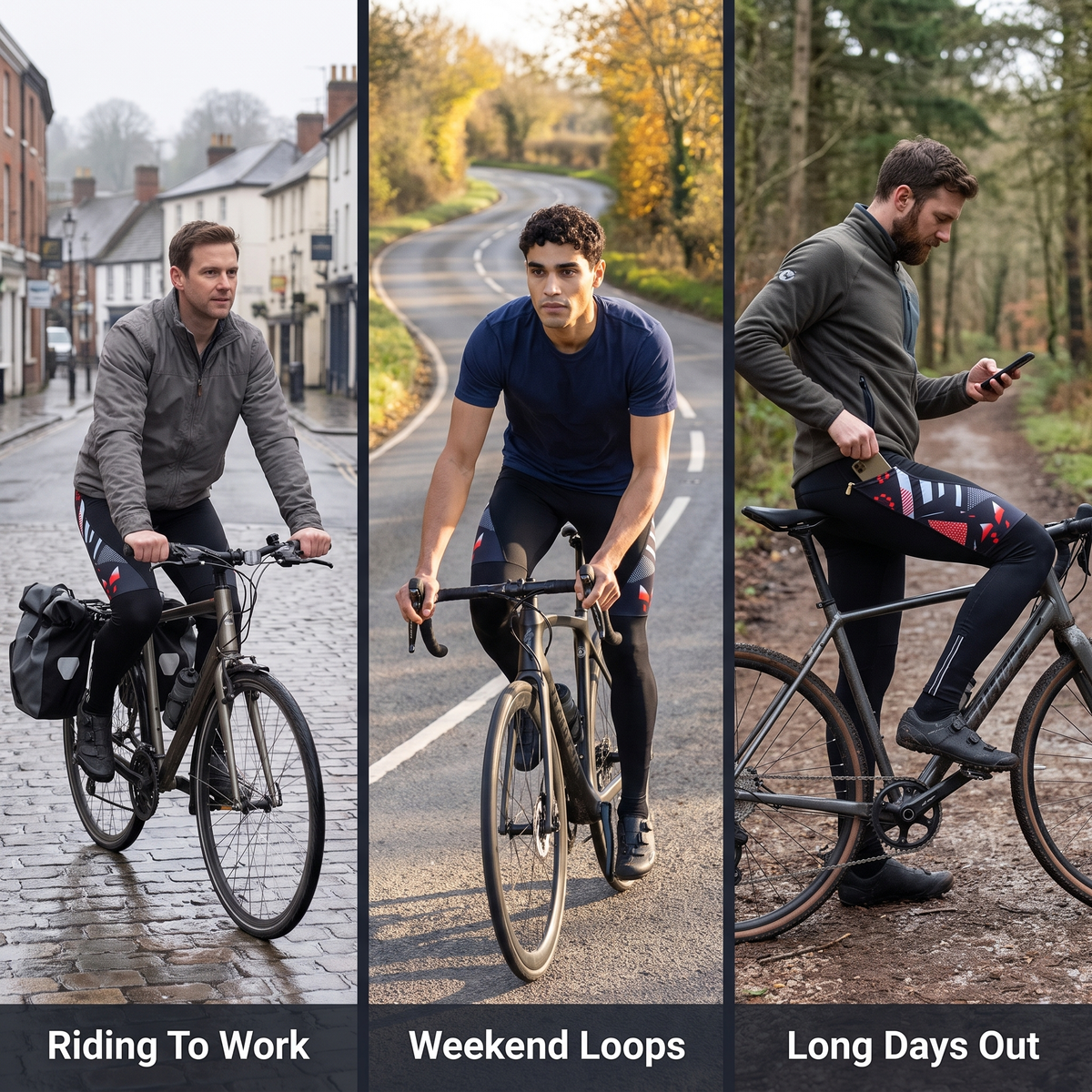 Men’s Padded Cycling Tights with Gel Chamois, Reflective Strips and Zipped Ankle Cuffs