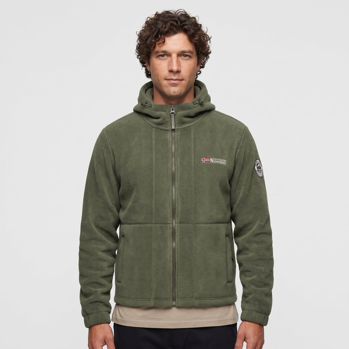 Men's Windproof Hooded Fleece Jacket with Zip Pockets