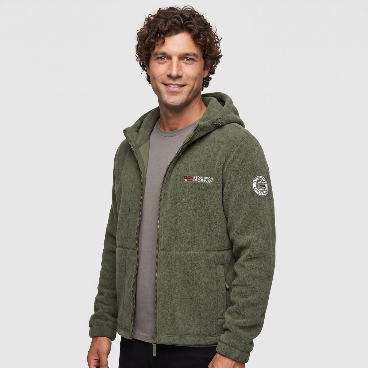 Men's Windproof Hooded Fleece Jacket with Zip Pockets
