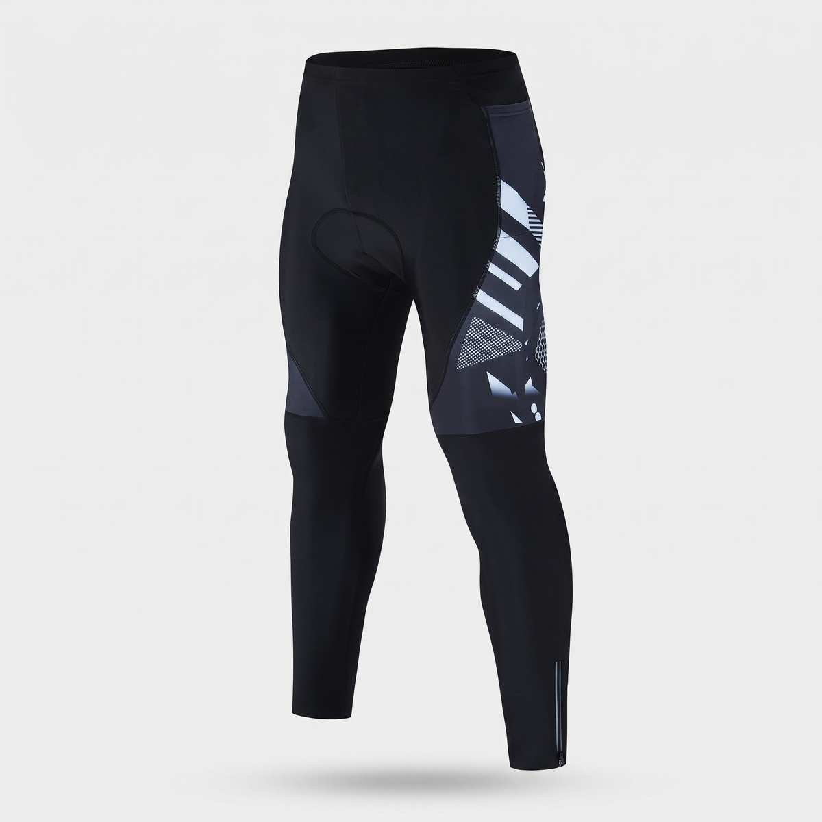 Men’s Padded Cycling Tights with Gel Chamois, Reflective Strips and Zipped Ankle Cuffs