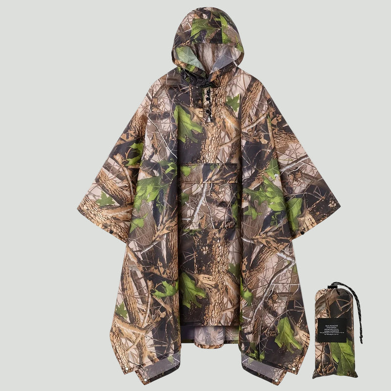 Men's Camo Water Resistant Rain Poncho with Hood