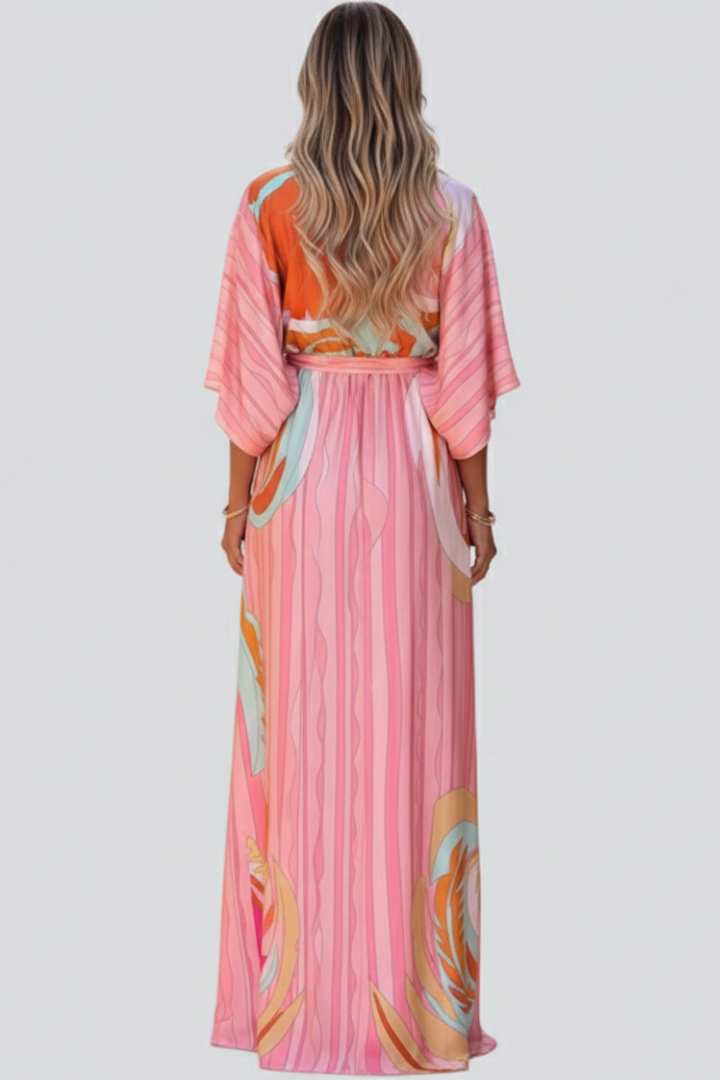 Women's V-Neck Dress | Belted Waist Midi Dress
