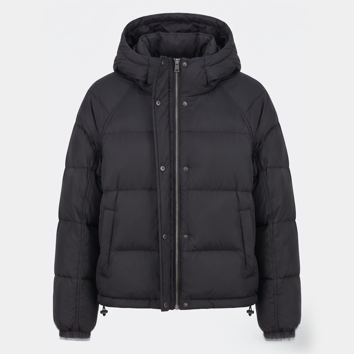 Women's Short Hooded Down Puffer Jacket with Drawcord Hem
