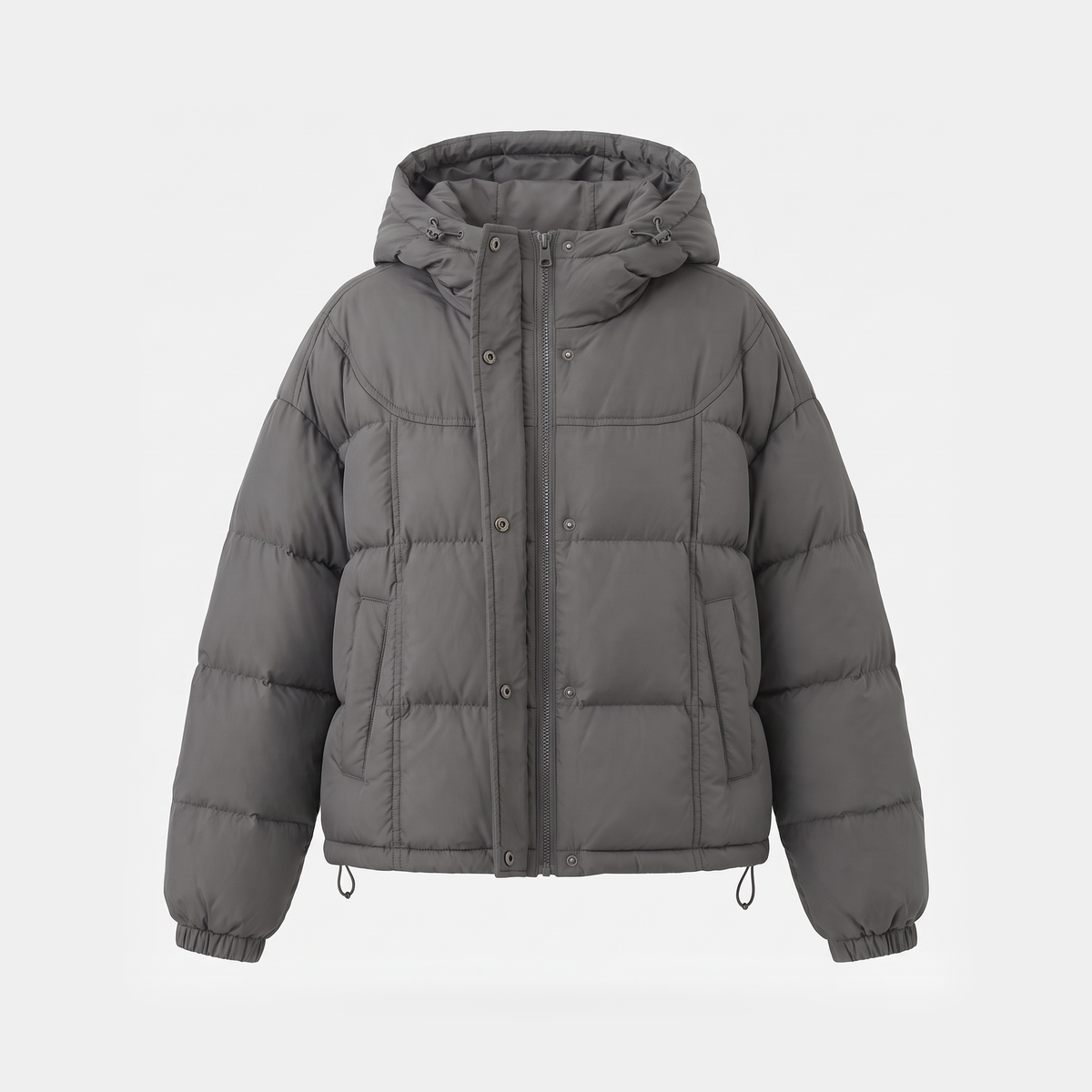 Women's Short Hooded Down Puffer Jacket with Drawcord Hem