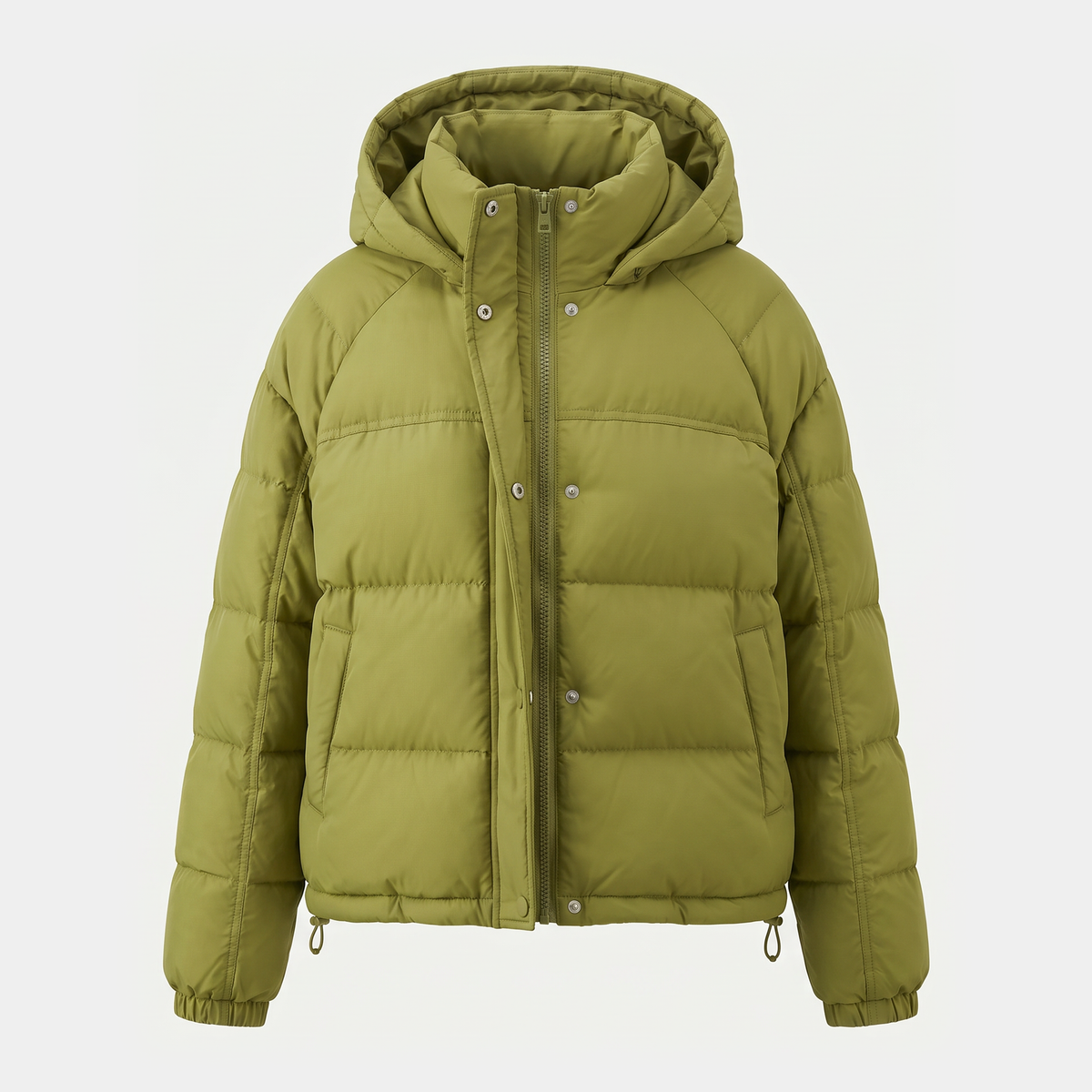 Women's Short Hooded Down Puffer Jacket with Drawcord Hem