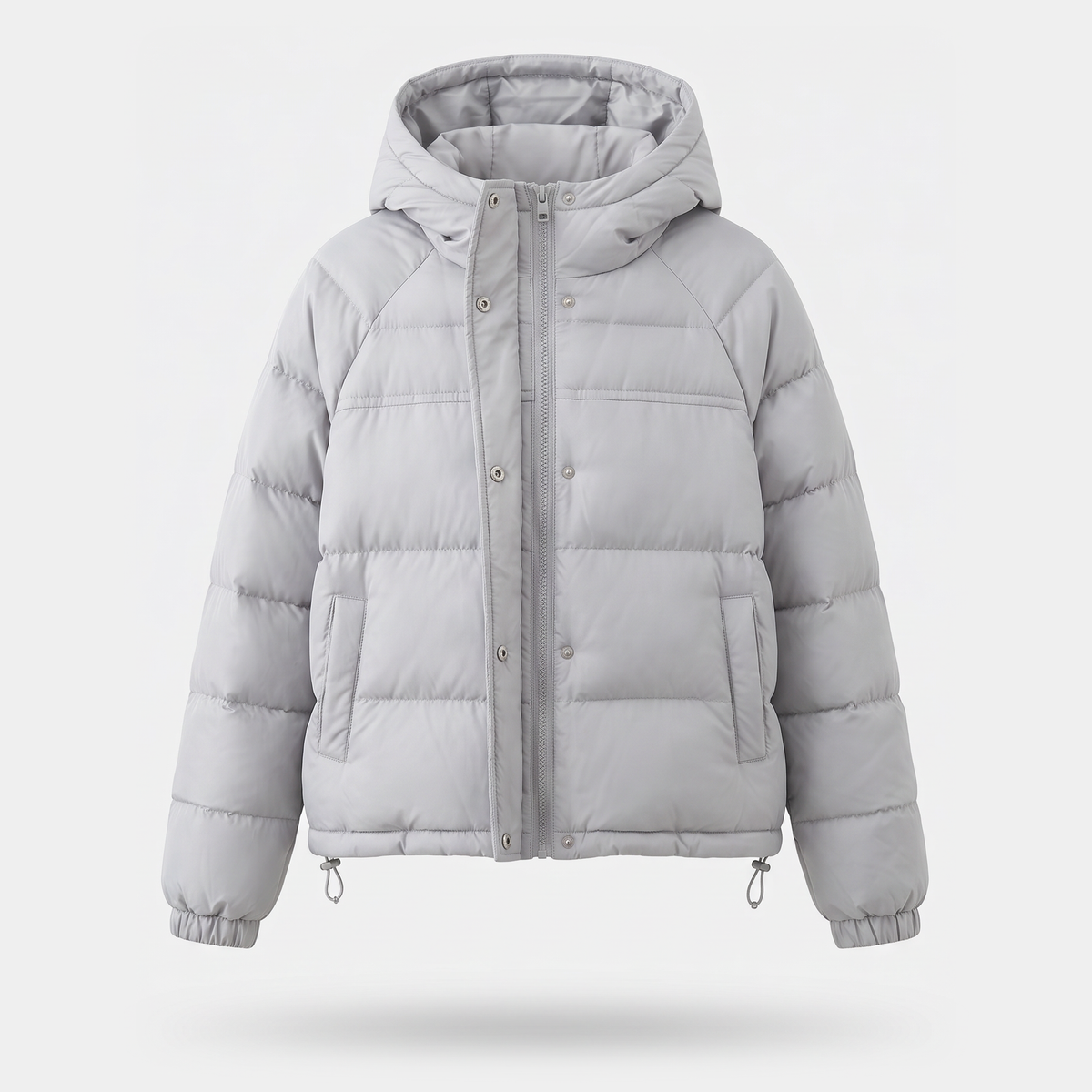 Women's Short Hooded Down Puffer Jacket with Drawcord Hem