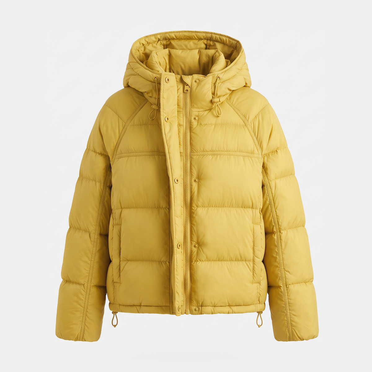 Women's Short Hooded Down Puffer Jacket with Drawcord Hem