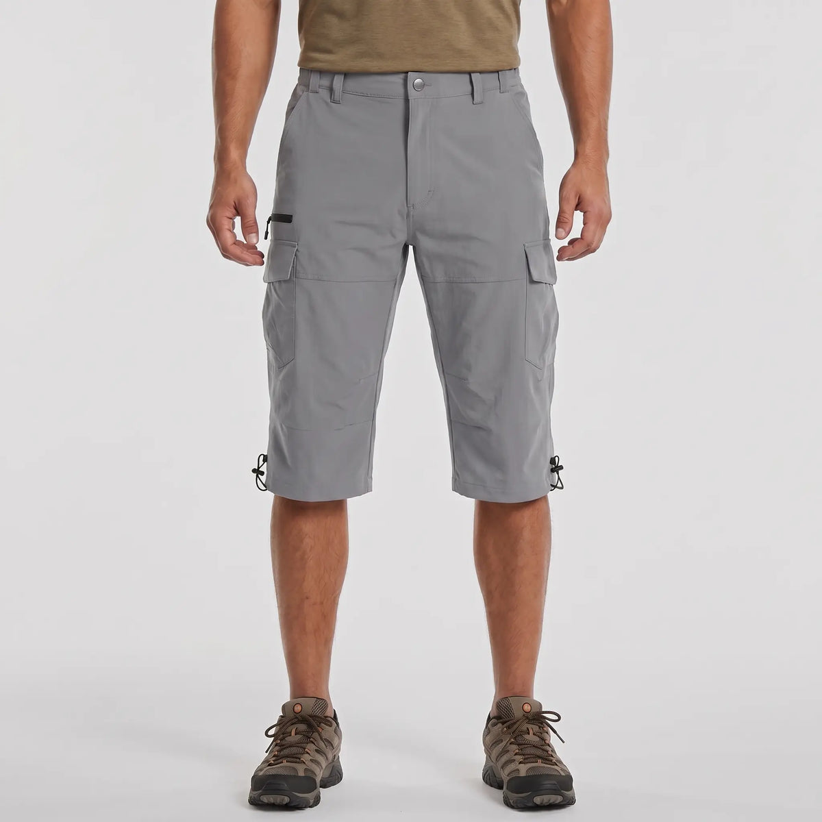Men’s 3/4 Cargo Shorts with Multiple Pockets and Adjustable Hem Drawcords