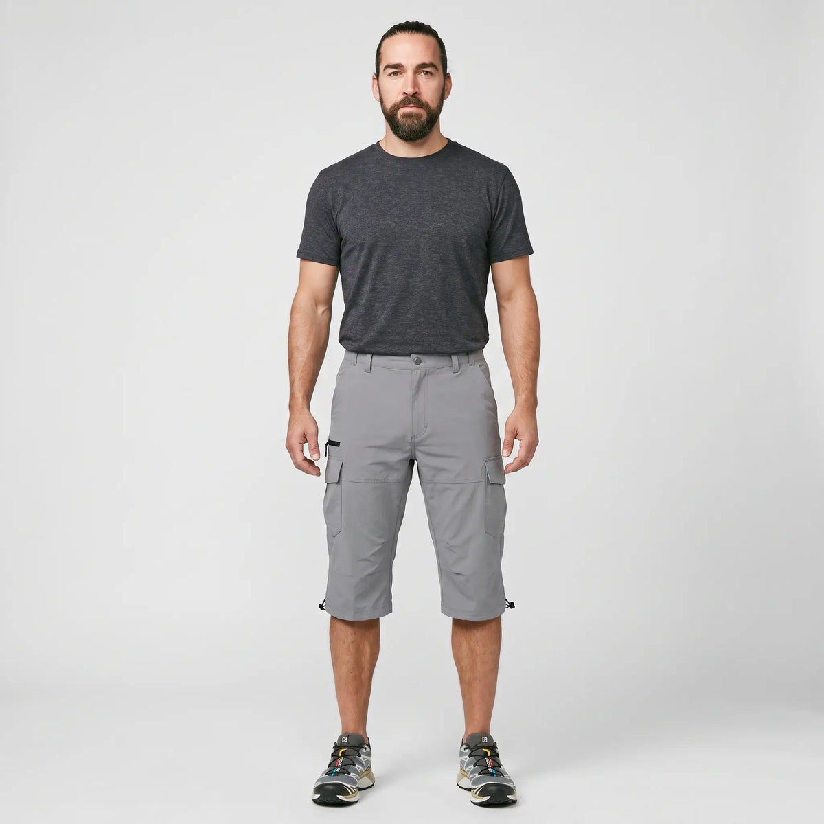 Men’s 3/4 Cargo Shorts with Multiple Pockets and Adjustable Hem Drawcords