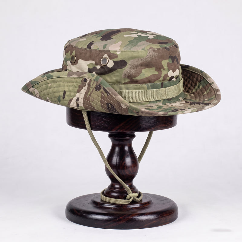 Men's Camouflage Tactical Boonie Hat with Wide Brim and Drawcord