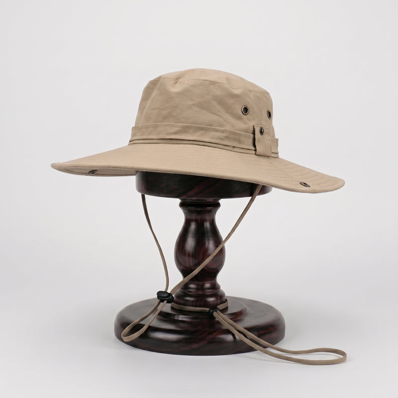 Men's Wide Brim Boonie Hat with Adjustable Chin Strap and Foldable Design