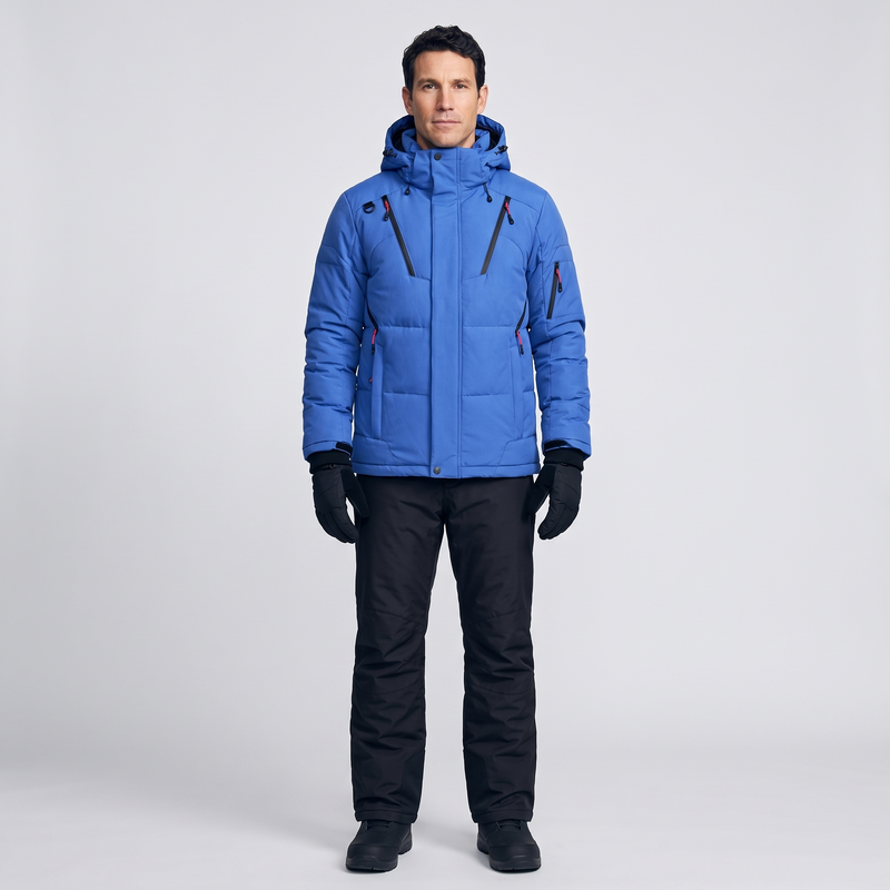 Men's Two Piece Ski Suit with Padded Hooded Jacket and Ski Pants