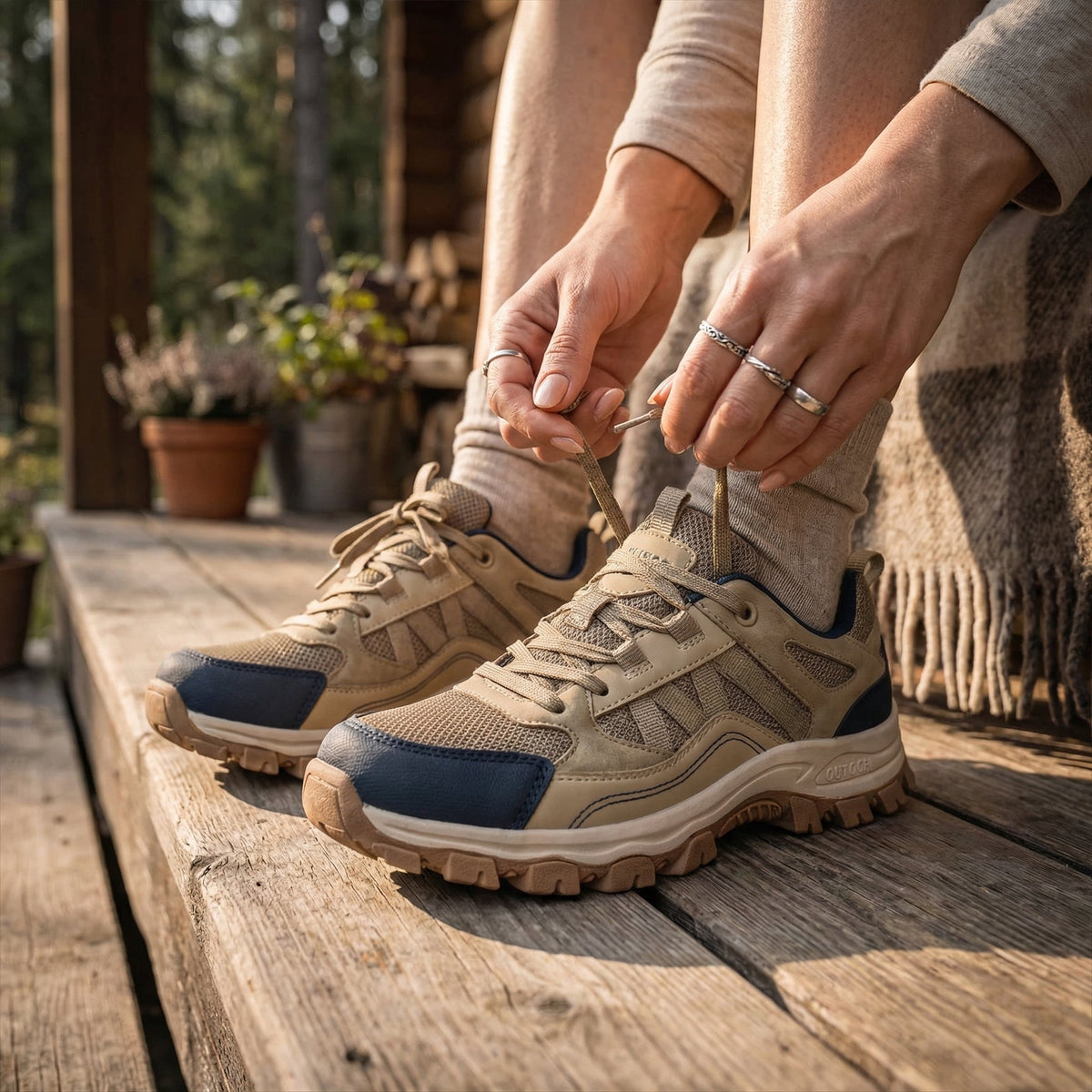 Men's Lightweight Breathable Hiking Shoes with Cushioned Midsole and Rubber Outsole