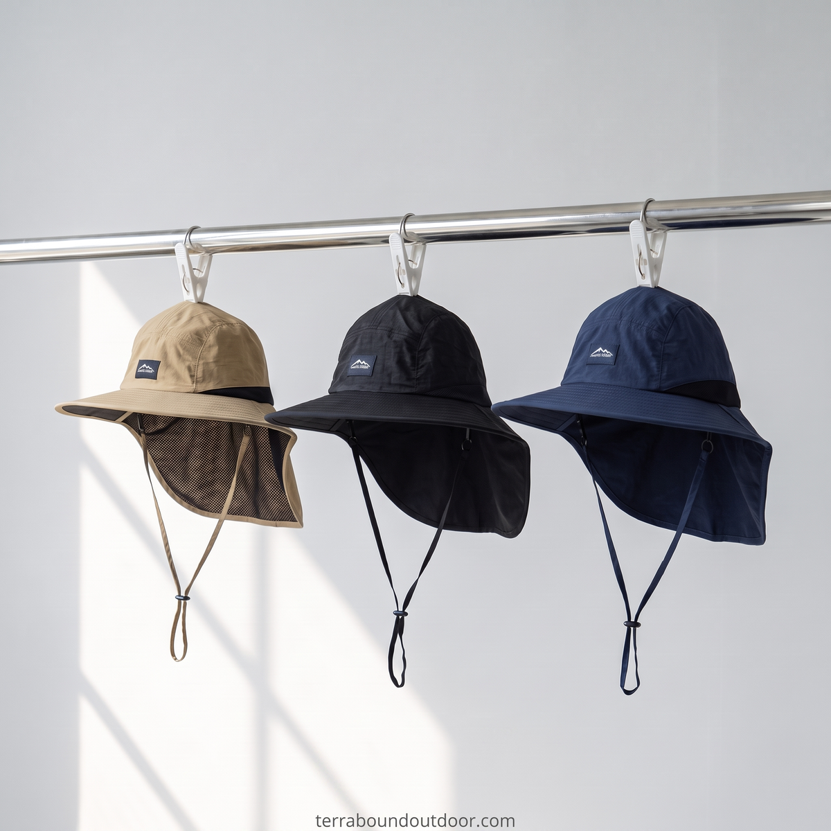 Men's Wide Brim Sun Hat with Neck Flap and Chin Strap