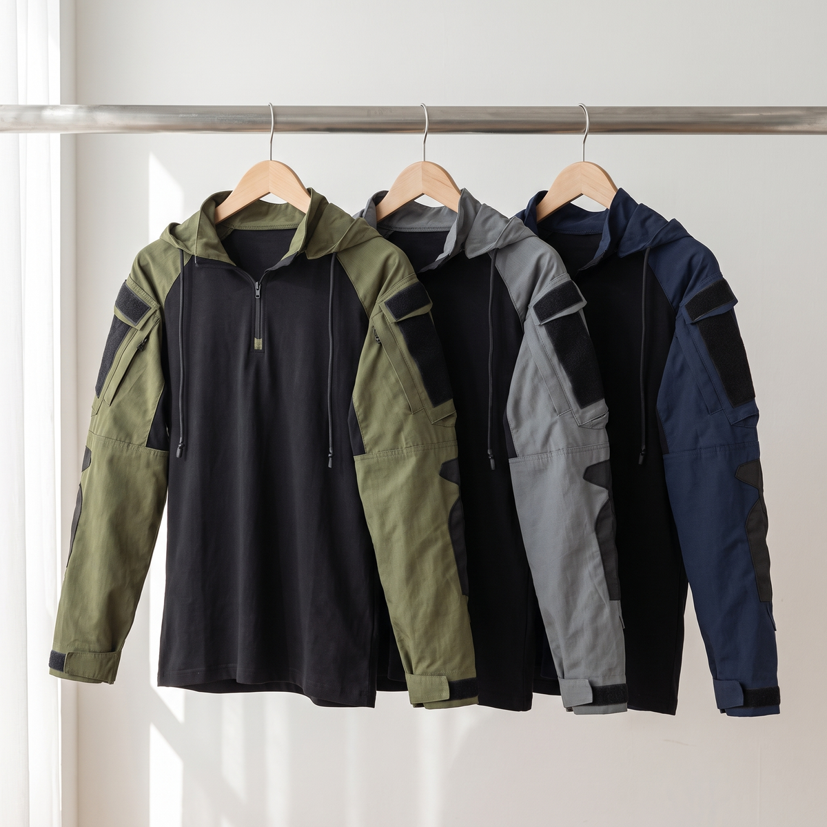 Men's Tactical Quarter Zip Hoodie with Sleeve Pockets