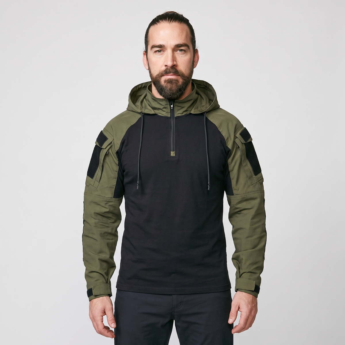 Men's Tactical Quarter Zip Hoodie with Sleeve Pockets