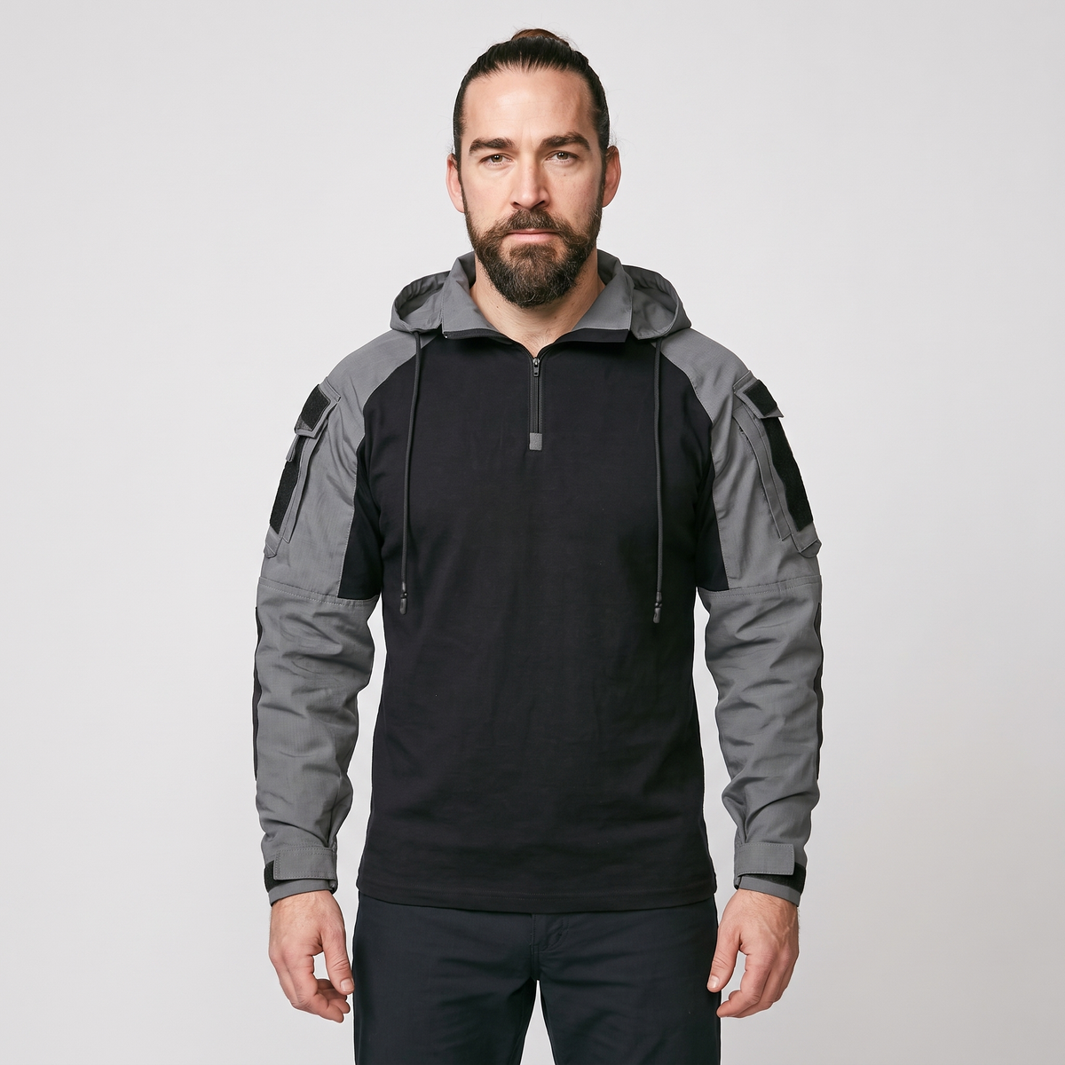 Men's Tactical Quarter Zip Hoodie with Sleeve Pockets