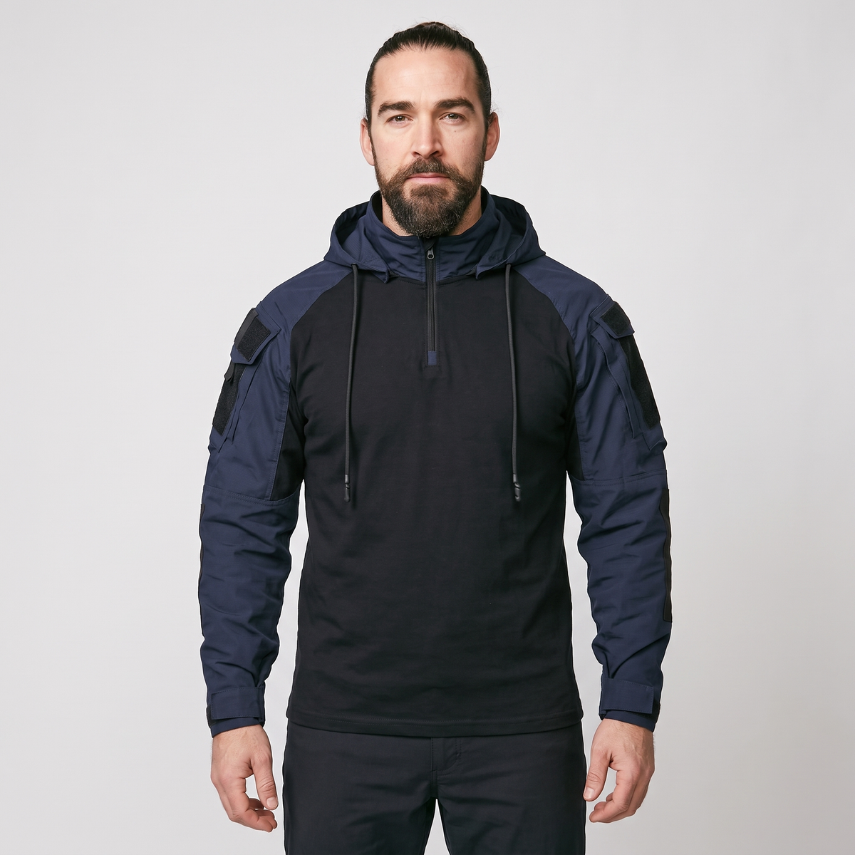 Men's Tactical Quarter Zip Hoodie with Sleeve Pockets